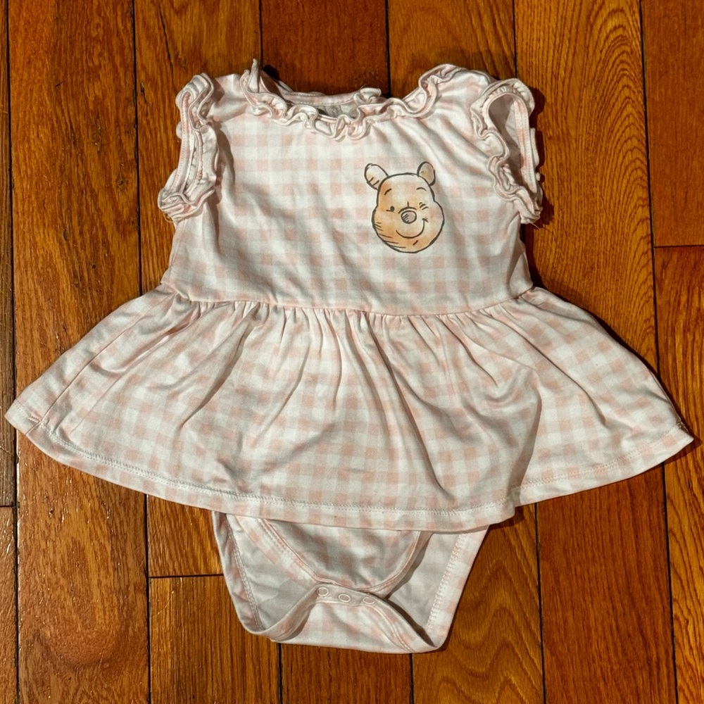 Disney Baby Winnie the Pooh Pink Gingham Smocked Ruffle Onesie 24mo